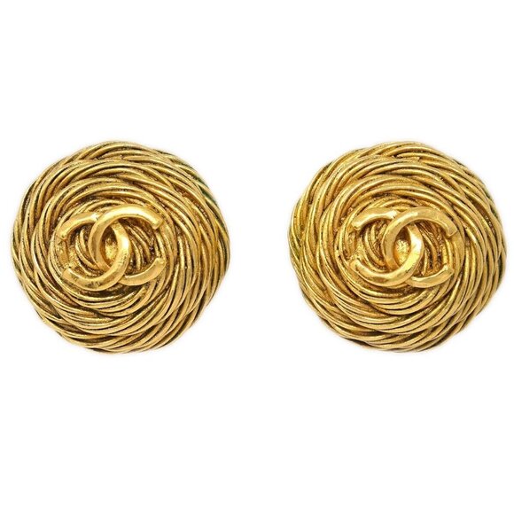 Chanel Button Earrings Clip-On Gold - Picture 1 of 5